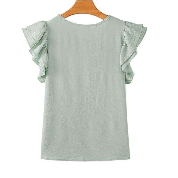 Aqua Green  Ruffled Short Sleeve Top  New Small Medium Large X-Large - Picture 4 of 8